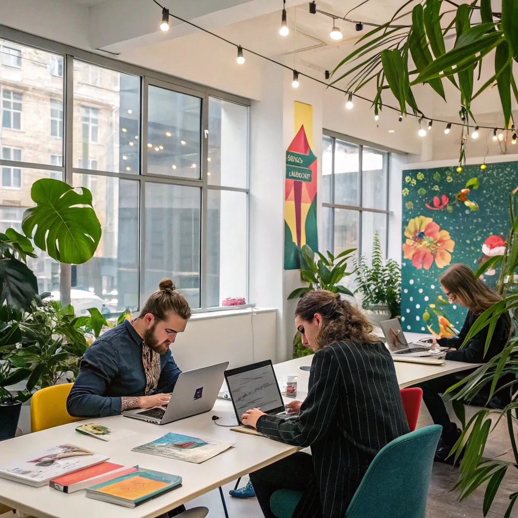 A creative team working together in a stylish office