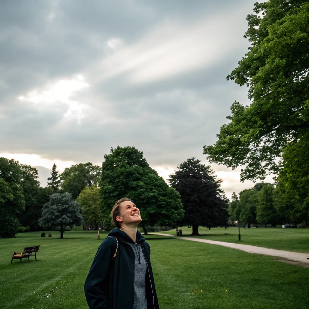 Smiling person in a park